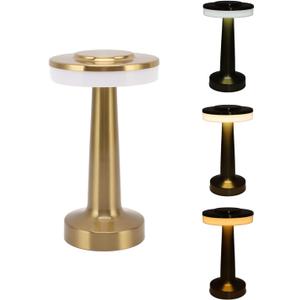 Topyond Cordless Table Lamps Gold, Rechargeable Touch Control LED Desk Lamp, 3-Levels Brightness Bedside Lamp for Home Office Bar KTV Hotel