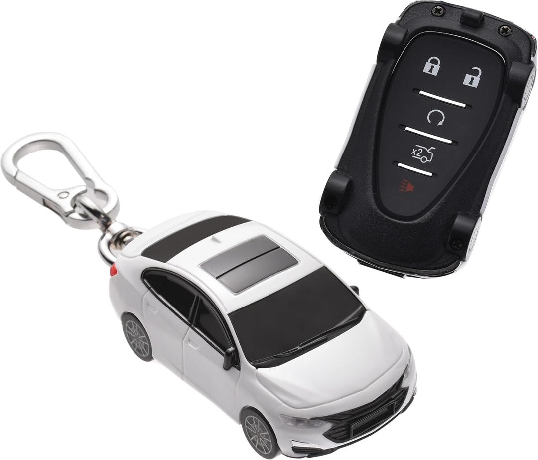 for Chevrolet 2016-2024 Malibu Camaro Trax Traverse Key Fob Cover - White | Compatible with Chevrolet 2016 - 2024 Sonic Cruze Volt Equinox Spark 3/4/5 Buttons Smart Remote Key