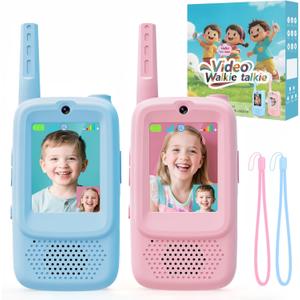 Video Walkie Talkies for Kids, Rechargeable Walkie Talkies Toys 2 Pack with HD Camera & 4 Voice Changer, Birthday Gifts for Age 3-12 Boys Girls, 2 Way Radio Long Range for Family Games Camping Hiking