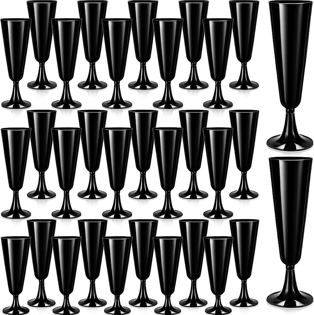 Domensi 40 Pack Black Champagne Flutes Bulk Plastic Disposable Champagne Glasses 5.5 oz Plastic Mimosa Glasses Wedding Cocktail Cups for Engagement Birthday Graduation Decor 2026 Party Supplies