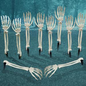 Lodou Realistic Halloween Skeleton Stakes Decorations, Groundbreakers Skull Arms with Stakes Crack Skeleton Decor for Outdoor Yard Lawn Garden Graveyard Party Supplies (10 Pack)