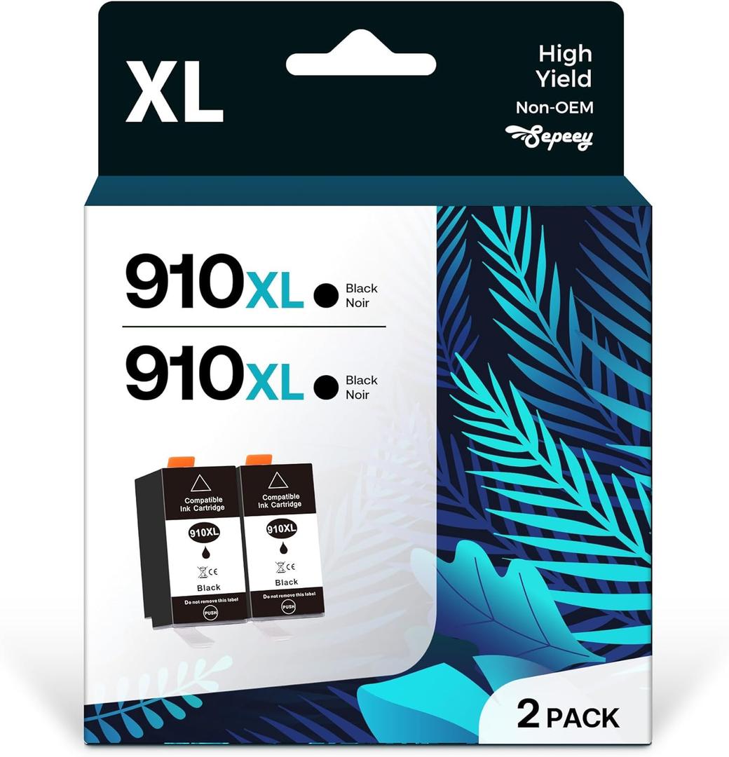 910XL Black Ink Cartridges Replacement for HP 910 XL Compatible with HP OfficeJet Pro 8025e 8028e 8035e 8025 8028 8035 Work with OfficeJet 8015e 8020 8022e (2-Pack Black)