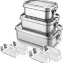 TeamFar Stainless Steel Bento Box, 3 Pack (16, 28 & 47oz) Metal Lunch Box with 3 Compartments for Adults Kids, Lunch Food Containers for School/Work/Meal Prep, Leak-Proof, 550ML+850ml+1400ML