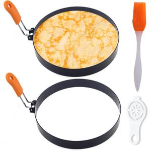 Pancake Ring for Griddle,2 Packs 6 Inch Omelette Ring for Griddle,6" Non-stick Stainless Steel Pancake Egg Ring Omelet Mold Pancake Maker Cake Creps with Silicone Handle