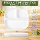 Lounsweer 4 Pack 8.58" Portion Control Plates White Rectangle Ceramic Porcelain Divided Plates Set for Rational Eating Healthy Diet Dinner 3 Compartment for Adults Microwave Dishwasher Safe