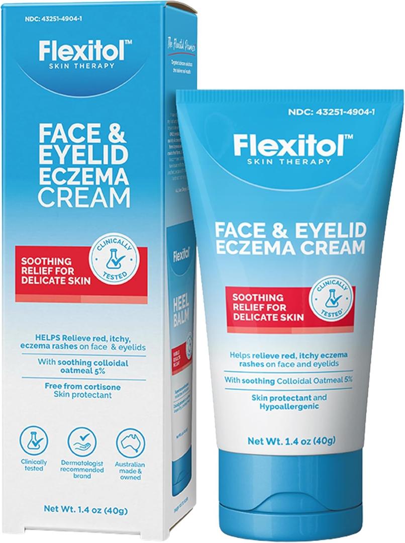 Flexitol Face and Eyelid Eczema Cream for Sensitive Skin, 5% Colloidal Oatmeal, Soothing Eye Treatment for Eczema and Dermatitis, Hydrating Non-Greasy Ointment for Dry, Itchy Skin, 1.4 oz