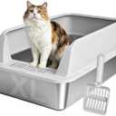 AIPERRO Stainless Steel Litter Box with Lid | XL Metal Enclosed Cat Litter Boxes with High Sided for Big Cats | Anti-Urine Leakage, Non-Stick Boxes with Litter Scoop (Light Gray)