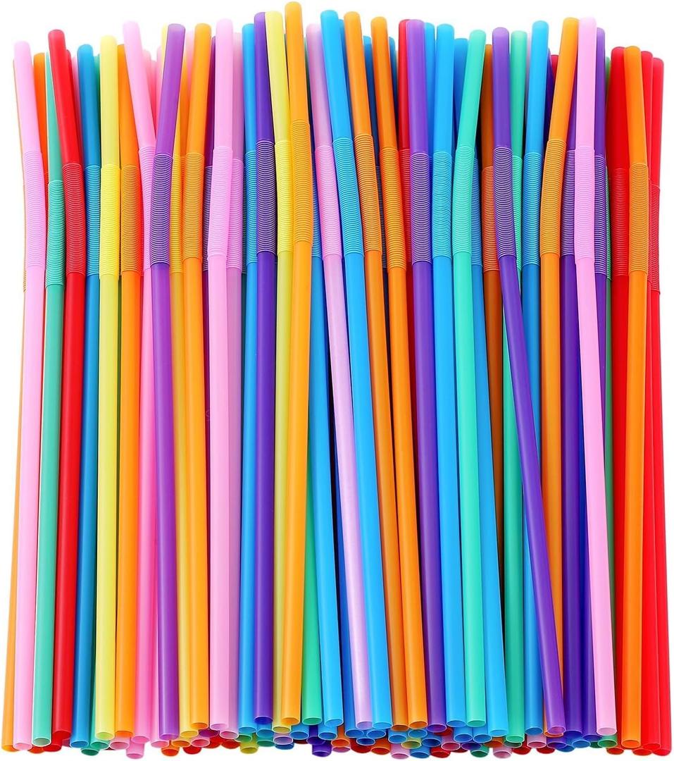 [100 Pack] 10.24" High Extra Long Flexible Plastic Straws, Disposable Drinking Straws, Colorful Bendy Straws - Assorted Colors
