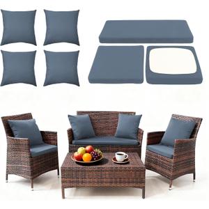 Waterproof 3-Piece Patio Sofa Cushion Cover Set - Replacement Covers for Outdoor Wicker Furniture, Bench & Seat Cushions with 4pcs Throw Pillow Cover