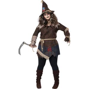 Women's Plus Size Creepy Scarecrow Costume (3X, Brown)