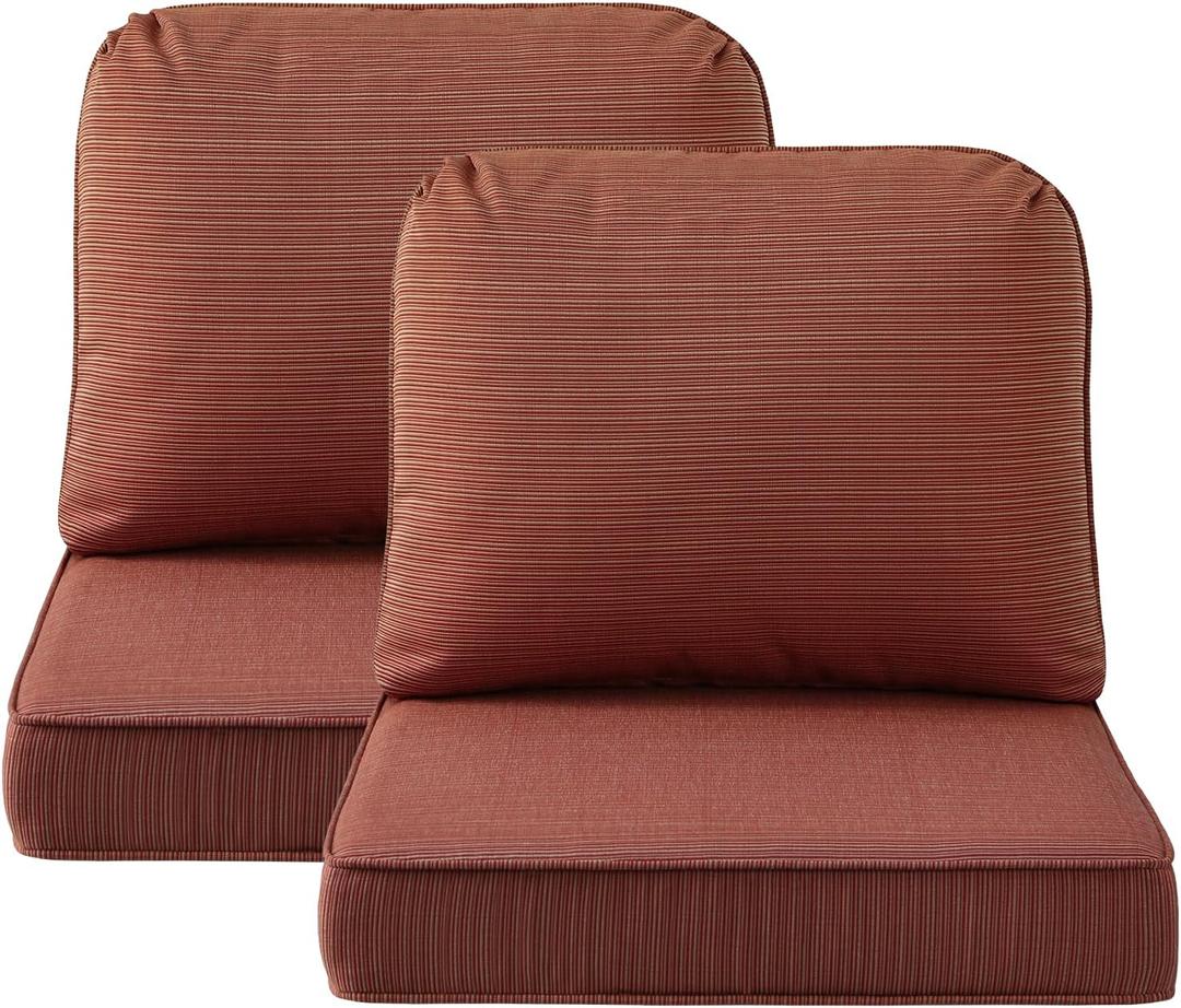 Outdoor Cushions for Patio Furniture Set of 2, 24"x24" Water Repellent Chair Cushions Removable Seat Bottom & Back Cushion Covers for Chair, Sofa, Couch, Dark Yellow Tan Stripe