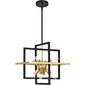 Small Black Gold Chandelier, Modern 8-Light Geometric Pendant Light Fixture, Industrial Square Hanging Chandelier for Dining Room, Kitchen Island, Foyer, Hallway