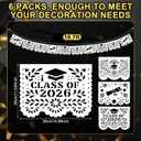 Hahafelt 6 Pack Plastic Mexican Graduation Banner 2026 Grad Papel Picado Party Decoration 118 Feet Black White Grad Cap Congrats Decoration Banner for Middle High Senior Party Supplies