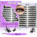No Glue Needed Lashes, Lash Clusters Kit, DIY Cluster Eyelash Extensions 10‑18mm, 140pcs Fluffy D Curl Soft Natural Lashes with Lash Tweezers–Natural Fake Cat Eye Wispy Individual Clusters(NG LLB1)