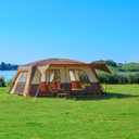 KTT Extra Large Tent 12-14 Person,Family Cabin Tents,2 Rooms,Straight Wall,2 Doors 4 Windows with Mesh,Waterproof,Straight Wall,Big Tent for Outdoor,Picnic,Camping,Gathering(Brown)