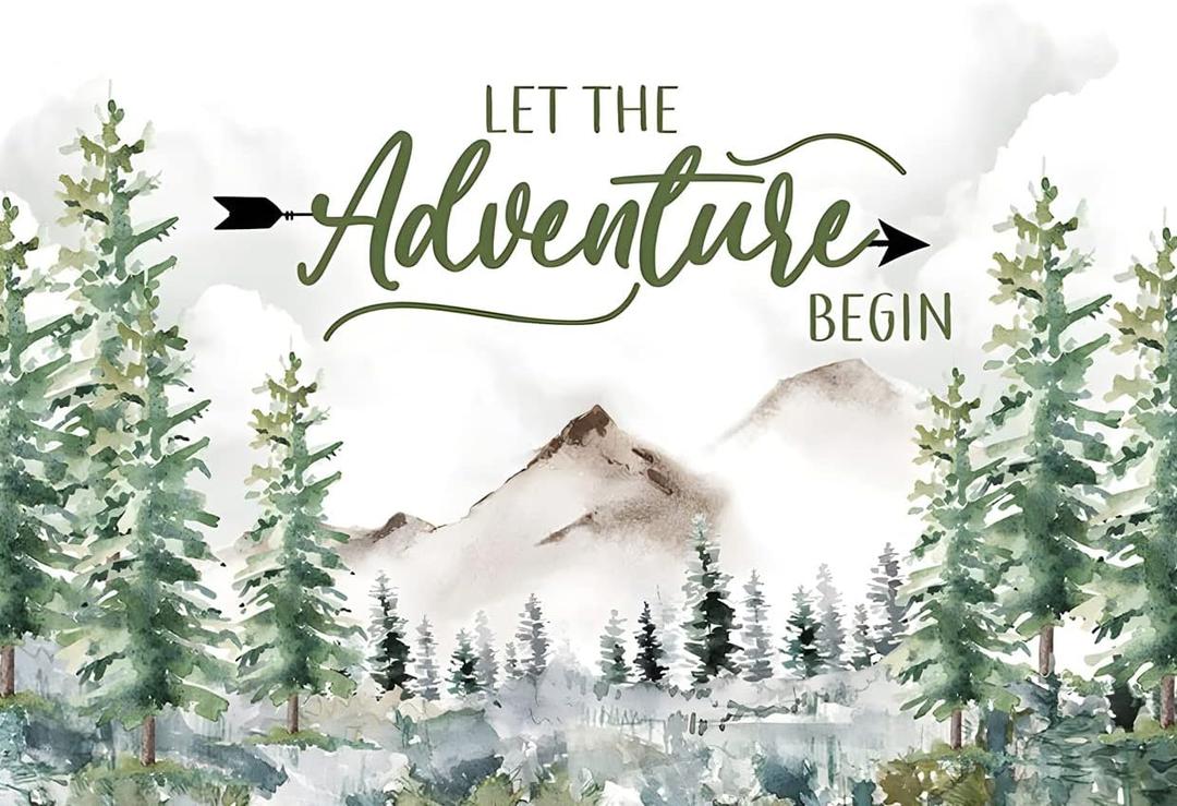 10X8FT Woodland Baby Shower Decorations Backdrop Adventure Awaits Backdrop Let The Adventure Begin Banner F73