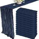 3 Pack 10Ft Cheesecloth Boho Gauze Table Runner - 35x120 Inch Rustic Cheese Cloth Long Table Runner for Wedding, Bridal Shower, Birthday Party Decor (Navy Blue)