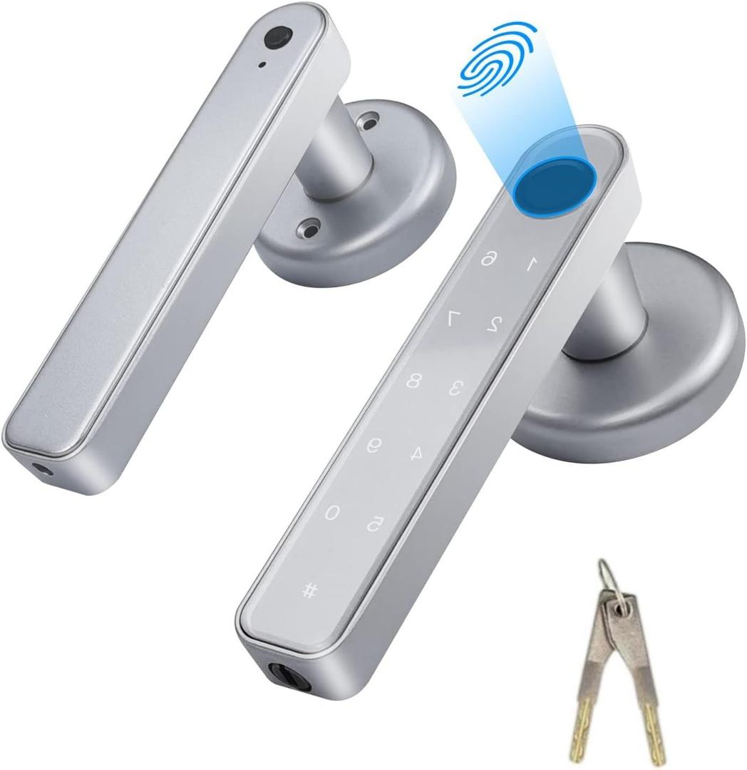 Fingerprint Door Lock Touchscreen Smart Biometric Door Lock Keyless Entry Front Door Knob with 50 Fingerprints, 100 Codes,Keypad Suitable for Home,Hotel,Office,Indoor Door Silver