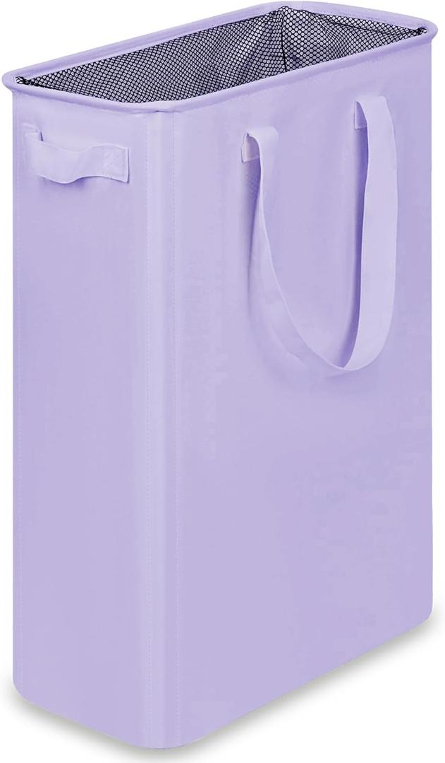 efluky Slim Laundry Basket, Narrow Laundry Hamper with Handles, Collapsible Dirty Clothes Hamper, Tall Laundry Bin for Laundry Room, Dorm and Bedroom, 12.7 Gallons(48L) Light Purple