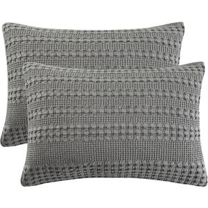 PHF 100% Cotton Waffle Pillow Shams King Size, 2 Pack 20" x 36" Soft Skin-Friendly Pillowcases, No Filling, Aesthetic Woven and Breathable Waffle Weave Pillow Case Covers for Bed, Dark Grey