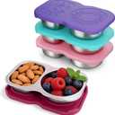 QCQHDU Snack Containers, 2-Compartment Small Stainless Steel Reusable Snack Boxes for Portion Control, Meal Prep Lunch Food Sauce Storage Lunchable Accessories Salad Dressing Containers to Go, 4 Pack