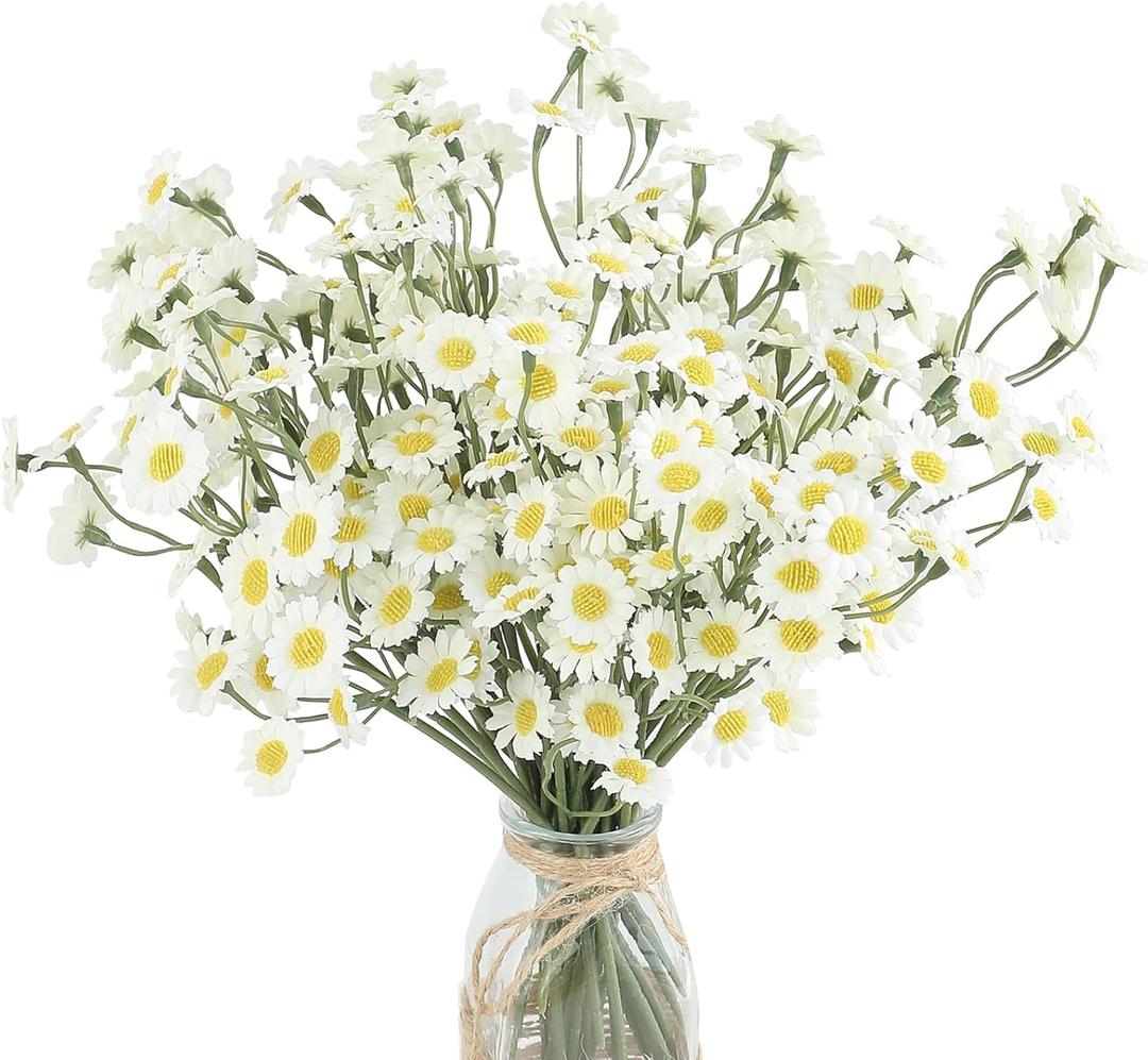 Floroom 24pcs Ivory Small Artificial Flowers Faux Silk Daisies Fake Wildflowers with Stems for DIY White Wedding Bouquets Floral Arrangements Party Decor Centerpieces Decorations (Vase Not Included)