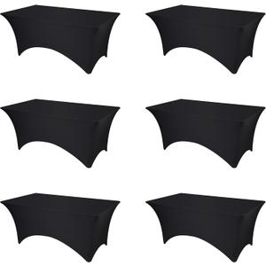 BRILLMAX 6 Pack Black Spandex Table Covers for 6 Ft Rectangle Tables - 180 GSM Thick Stretch Tablecloth Fitted, Reinforced Foot Pockets, Wrinkle Free Cloth for Wedding Banquet Party Trade Show
