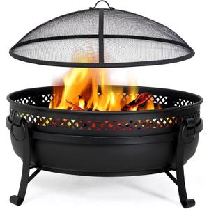 SUNCREAT Outdoor Patio Fire Pit with Mesh Spark Screen, 40" Portable Fire Pit for Camping, Black
