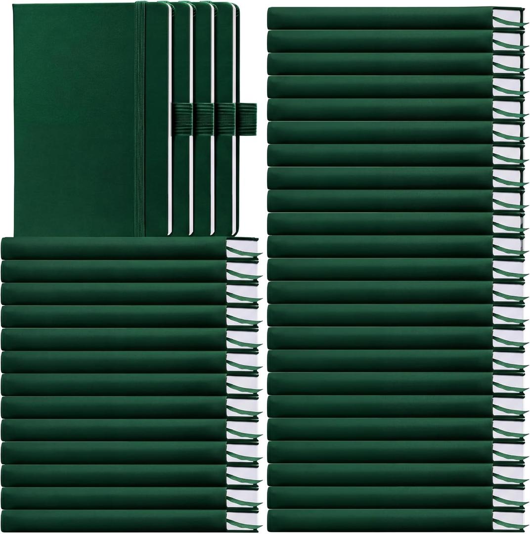 Laumoi 40 Pack Pocket Notebook Journals A6 Mini Hardcover Journal PU Leather Lined Notebooks 3.5 x 5.5 Inch Small College Ruled Notepad With Pen Holder for Writing Office School Supplies(Dark Green)