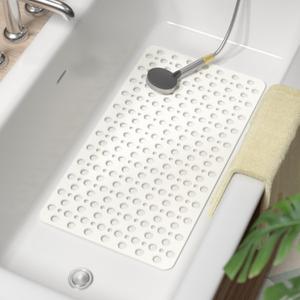 HITSLAM Bathtub Mat Non Slip, 28 x 15 Inch Long Bath Mat for Tub, Efficient Drainage Bathroom Shower Mat with Suction Cups, Bath Tub Mat, Soft on Feet and Easy to Clean, White