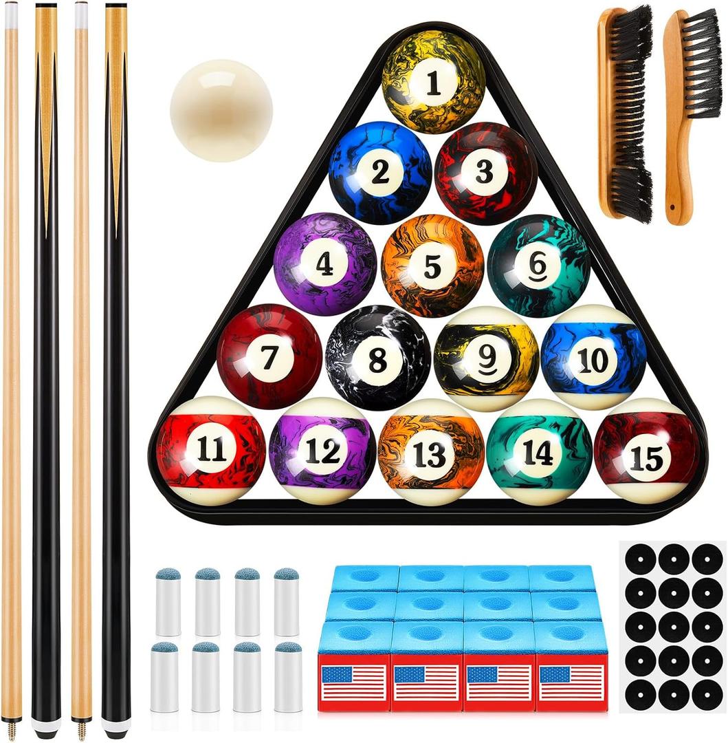 Outus 71 Pcs Pools Table Accessories Christmas Billiards Balls Gifts with Triangle Stand Pool Cue Chalks Cue Spot Sticker Brush