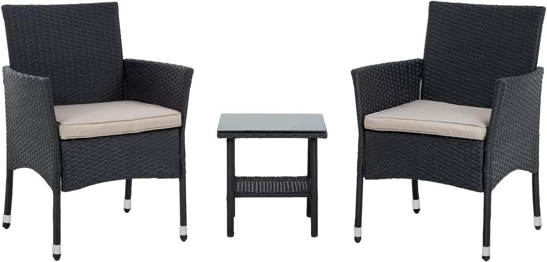 Patio Furniture Set 3 Piece Patio Chair Bistro Set Outdoor Rattan Chairs Wicker Conversation Set for Backyard Porch Poolside Lawn,Black, 23 inches x 23 inches x 33 inches