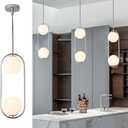 SeeU Chrome Pendant Lighting Mid Century Pendant Light Fixture Hanging Lighting Fixture with White Globe Glass Lampshade Pendant Chandelier for Kitchen Island Dining Room Bedroom