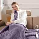 Heated Blanket Electric Throw 50"x60" Heating Blanket 450gsm Ribbed Flannel Sherpa Ultra-soft with 5 Heating Levels and 4 Hour Auto Off, ETL & FCC Certified Electric Blanket, Great Winter Gift, Purple