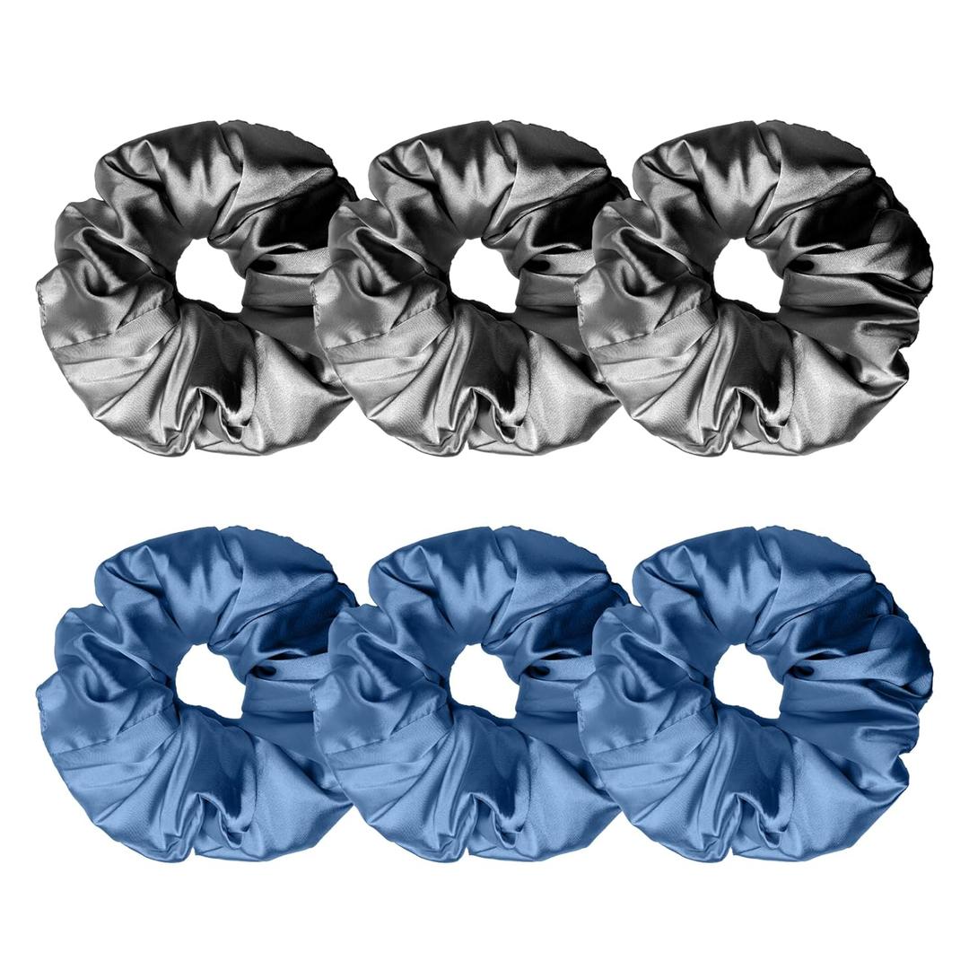 Luxurious Satin Scrunchies for Women,Soft Hair Ties for Gentle Hair Care, No Damage, No Crease, Suitable for All Hair Types (Blue-Black)