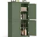 VASAGLE Bathroom Floor Storage Cabinet, Bathroom Storage Unit, Freestanding Cabinet with 4 Doors, Adjustable Shelves, 11.8 x 23.6 x 43.3 Inches, Forest Green UBBC552C01