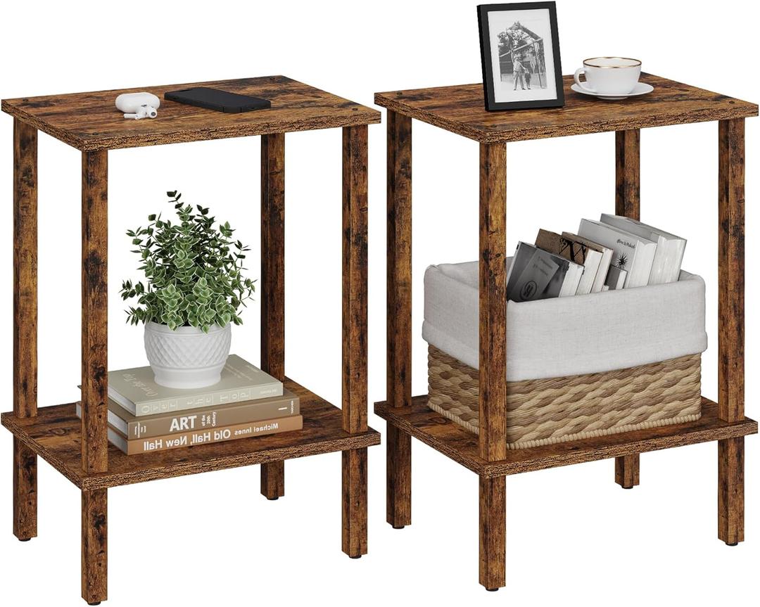 TUTOTAK End Table, Set of 2, Side Table, Nightstand, 2-Tier Storage Shelf, Sofa Table for Small Space, Living Room, Bedroom, Brown TB01BB035C, 15 inches x 11.8 inches x 21.8 inches