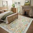 Washable Area Rugs for Living Room: 9x12 Area Rug for Bedroom Vintage Stain Resistant Non Slip Low Pile Lightweight Soft Carpet for Kitchen Dining Room Farmhouse Kids Room Nursery