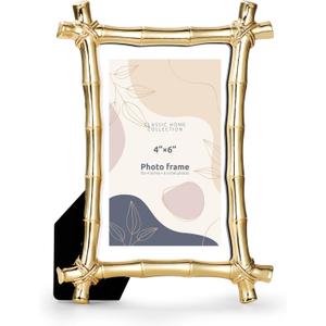 Bamboo Style Picture Frame 4x6 Inches, Classic Home Collection Photo Frame, Metal Modern Decoration Frame (Gold)