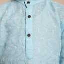 Superminis Baby Boys Ethnic Wear Colored Cotton Chikankari Kurta, Round Collar, Full Sleeves With White Pyjama (Blue, M)