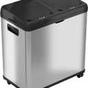 iTouchless 16 Gallon Stainless Steel Dual Compartment Sensor Kitchen Trash Can and Recycle Bin with Wheels – 60L Rectangular Garbage Can with Touchless Motion Sensor Lid & Removable Inner Buckets