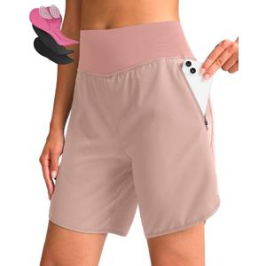 Women's Mountain Bike Shorts 4D Padded Cycling Shorts with Zipper Pockets High Waist Biking Riding Cycle Shorts (Pink)