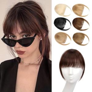 Bangs Hair Clip in Bangs,100% Human Hair Fake Bangs Clip on Bangs Dark Brown,Faux Bangs Clip in Hair Extensions,French Bangs Fringe With Temples Hairpieces Curved Bangs for Daily Wear