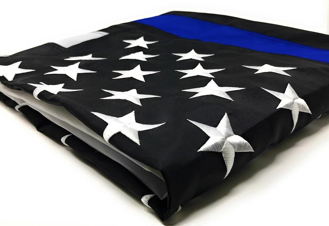Thin Blue Line Flag: 4x6 ft with Embroidered Stars - Sewn Stripes - Brass Grommets - UV Protection - Black White and Blue American Police Flag Honoring Law Enforcement Officers