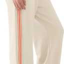 Susclude Womens Wide Leg Sweatpants Baggy Cotton Stretch Track Pants Lightweight Striped Casual Lounge Flatters Legs Pants (Large, Beige)