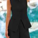 PRETTYGARDEN Women's 2 Piece Sets 2026 Summer Trendy Button Down Suit Vest Tops High Waisted Shorts Business Casual Outfits (Black, S)