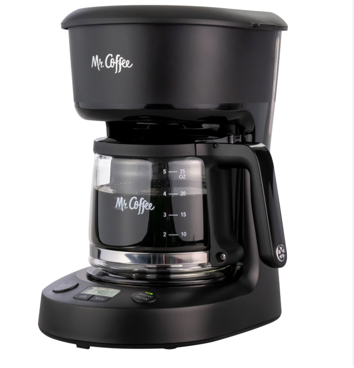 Mr. Coffee 5-Cup Programmable Coffee Maker, 25 oz. Mini Brew, Black