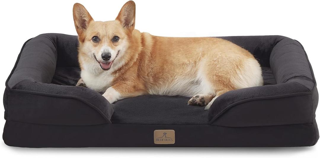 Bedfolks Orthopedic Dog Bed, Waterproof Dog Sofa Bed for Large Dogs, Egg Foam Pet Couch Bed with Removable Washable Cover and Nonslip Bottom, Black (35.0"L x 25.0"W x 6.5"Th)