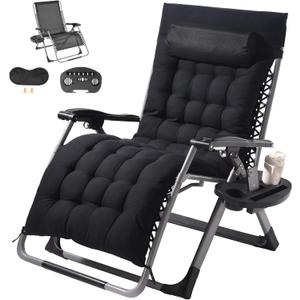 VEVOR Zero Gravity Chair, 33 inch Zero Gravity Recliner Lounge Chair for Indoor and Outdoor, Adjustable Anti Gravity Chair with Cushion, Headrest, Footrest, and Cupholder, 500 lbs, Black