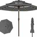 10ft 3-Tier Patio Umbrella with 32 Solar Powered LED Lights, Windproof Outdoor Market Umbrella for Deck, Poolside & Garden, Sturdy Push-Button Tilt Table Umbrella, Gray